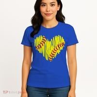 Distressed Softball Heart Women's T-Shirt thumb 4