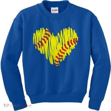 Distressed Softball Heart Kids Sweatshirt