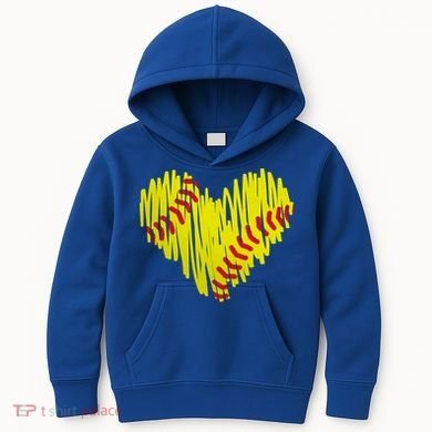 Distressed Softball Heart Kids Hoodie