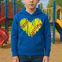 Distressed Softball Heart Kids Hoodie thumb 2