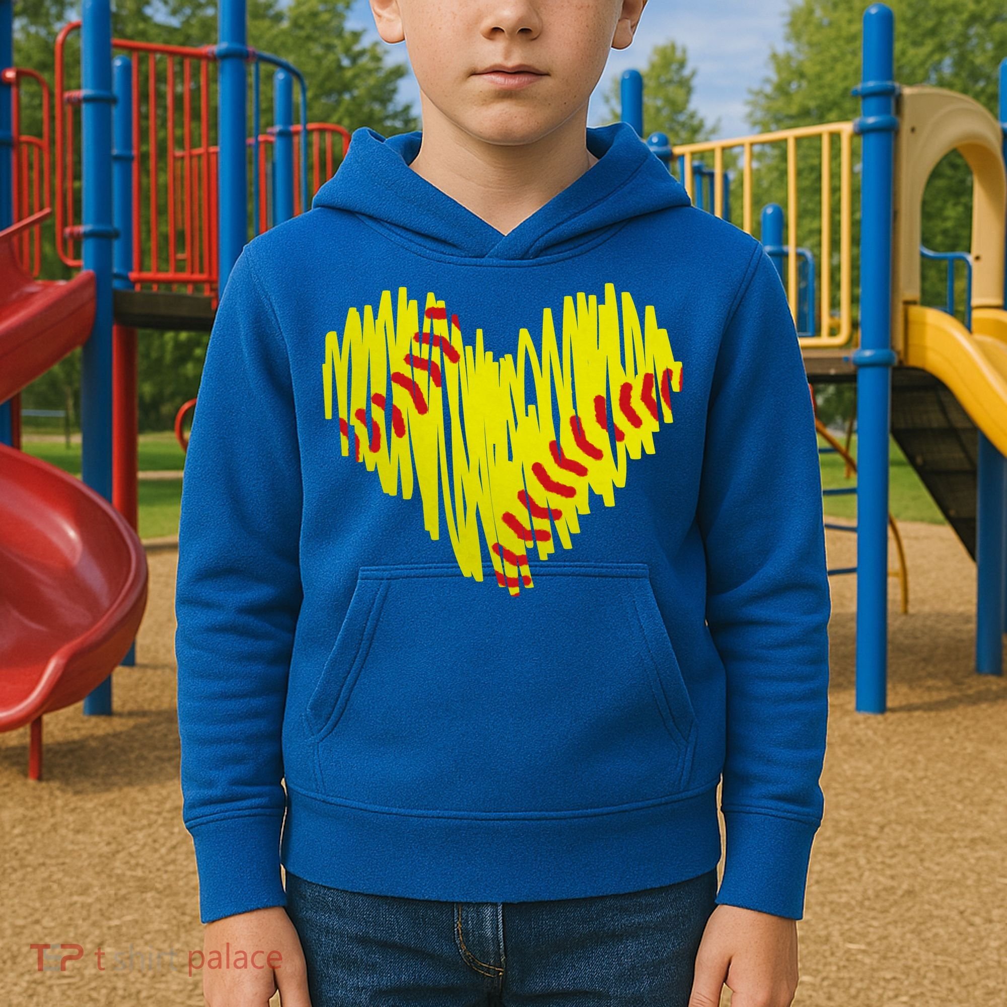 Distressed Softball Heart Kids Hoodie