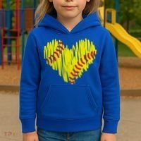 Distressed Softball Heart Kids Hoodie thumb 3