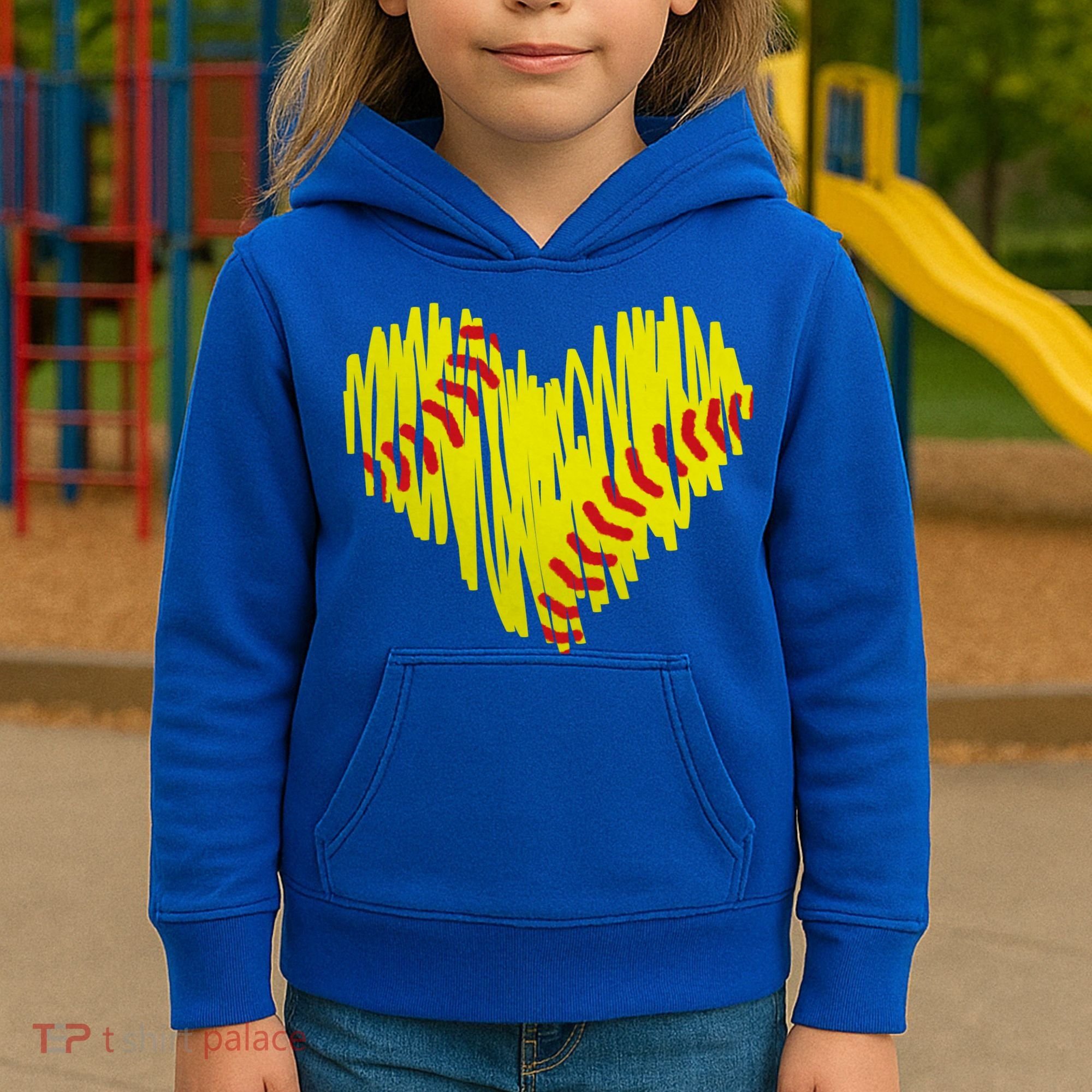 Distressed Softball Heart Kids Hoodie