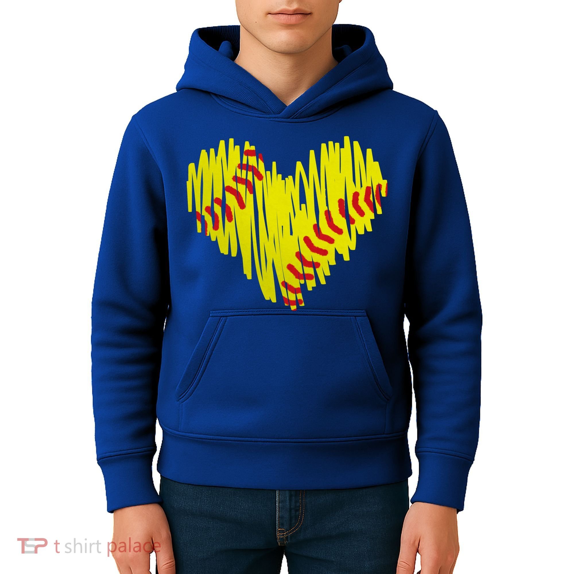 Distressed Softball Heart Kids Hoodie
