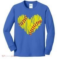 Distressed Softball Heart Kids Long Sleeve Shirt thumb 0