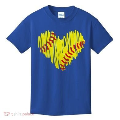 Distressed Softball Heart Kids T-Shirt