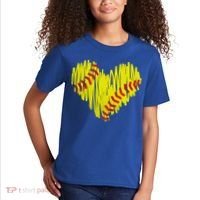 Distressed Softball Heart Kids T-Shirt thumb 2