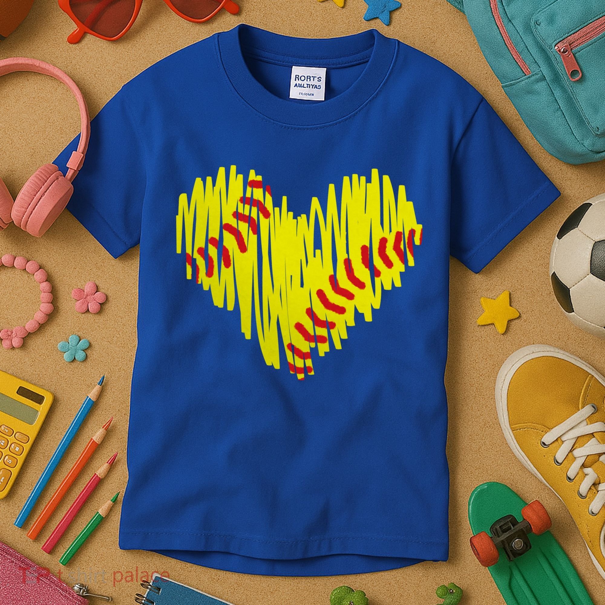 Distressed Softball Heart Kids T-Shirt