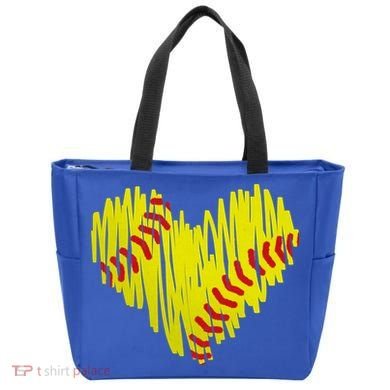 Distressed Softball Heart Tote Bag