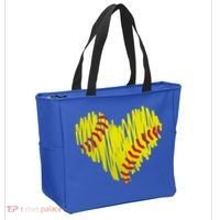 Distressed Softball Heart Tote Bag thumb 2