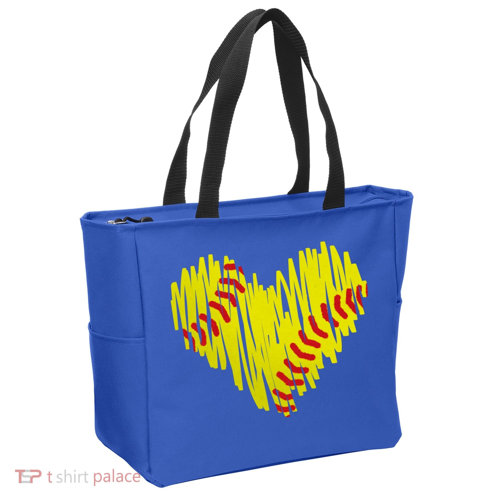 Distressed Softball Heart Tote Bag