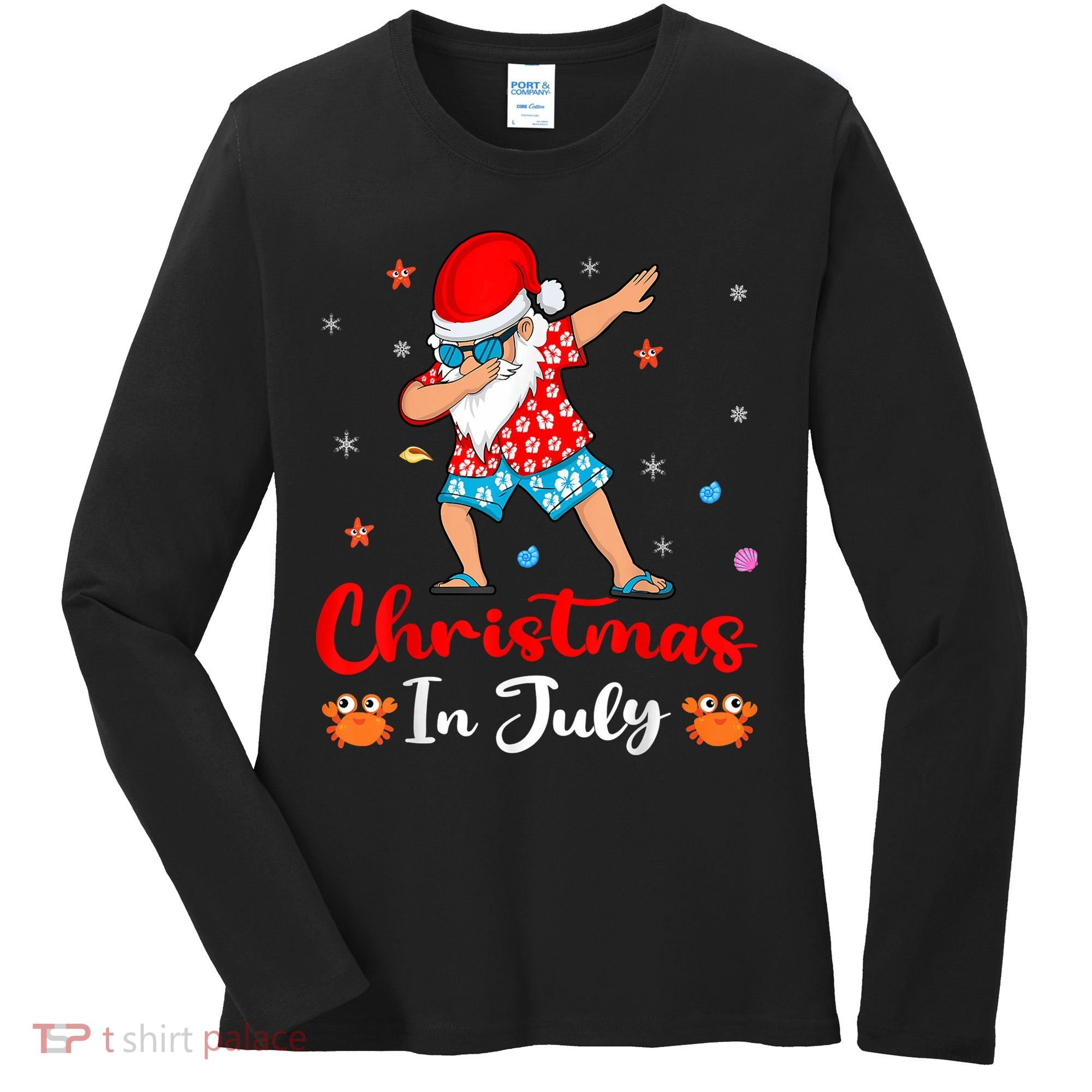 Dabbing Santa Hawaiian Xmas Summer Christmas In July Women's Long Sleeve Shirt
