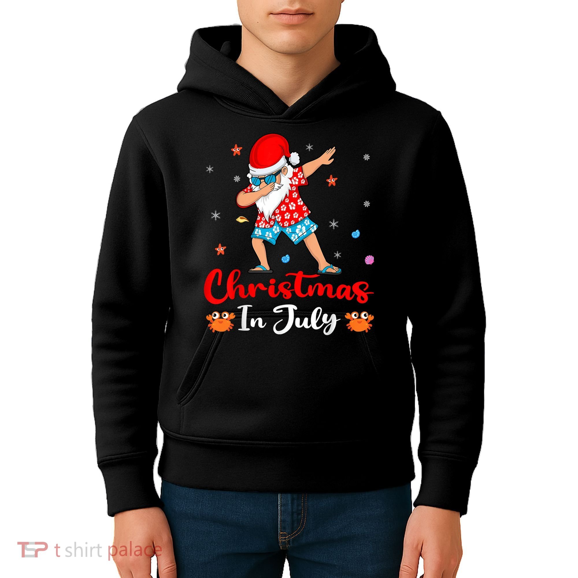 Dabbing Santa Hawaiian Xmas Summer Christmas In July Kids Hoodie