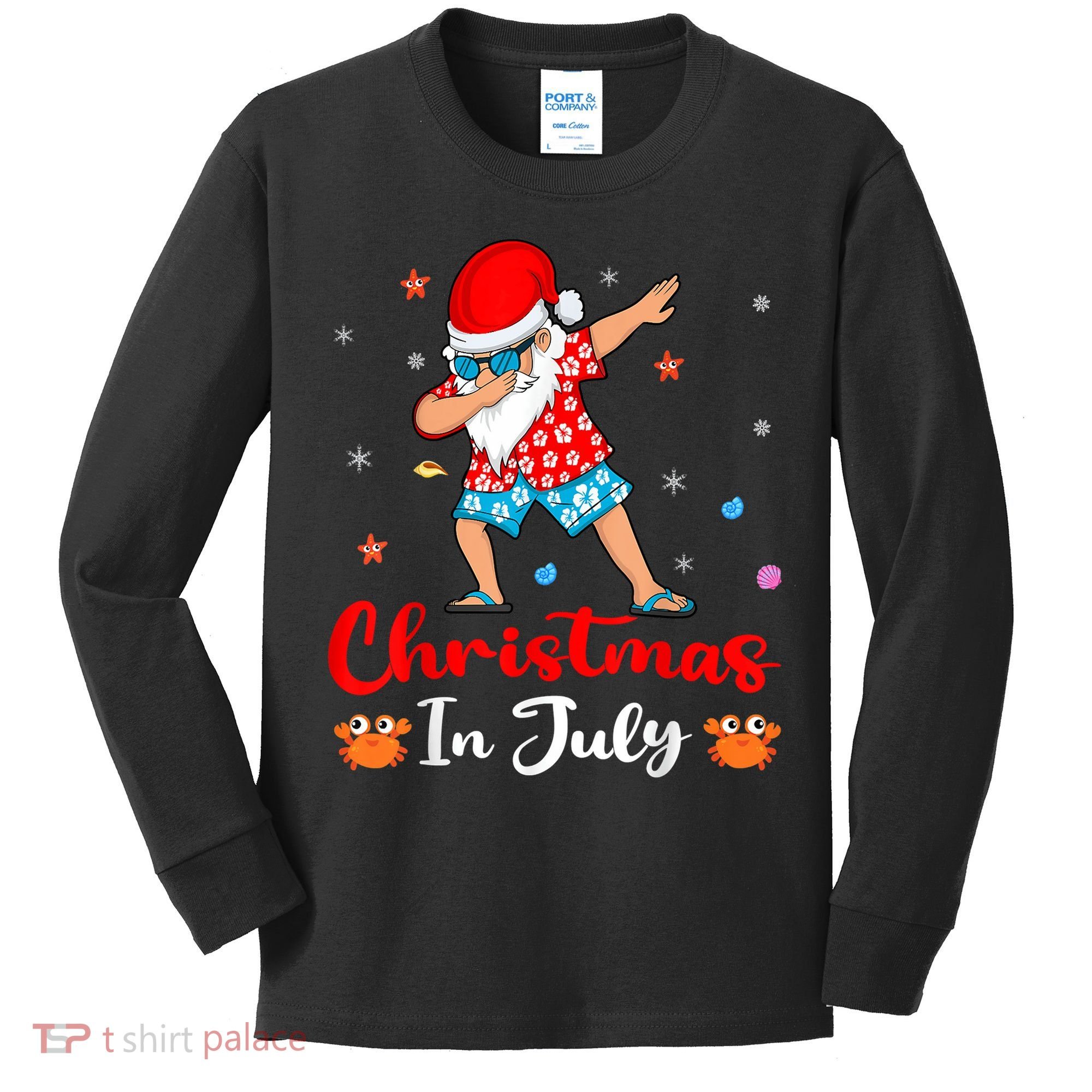 Dabbing Santa Hawaiian Xmas Summer Christmas In July Kids Long Sleeve Shirt