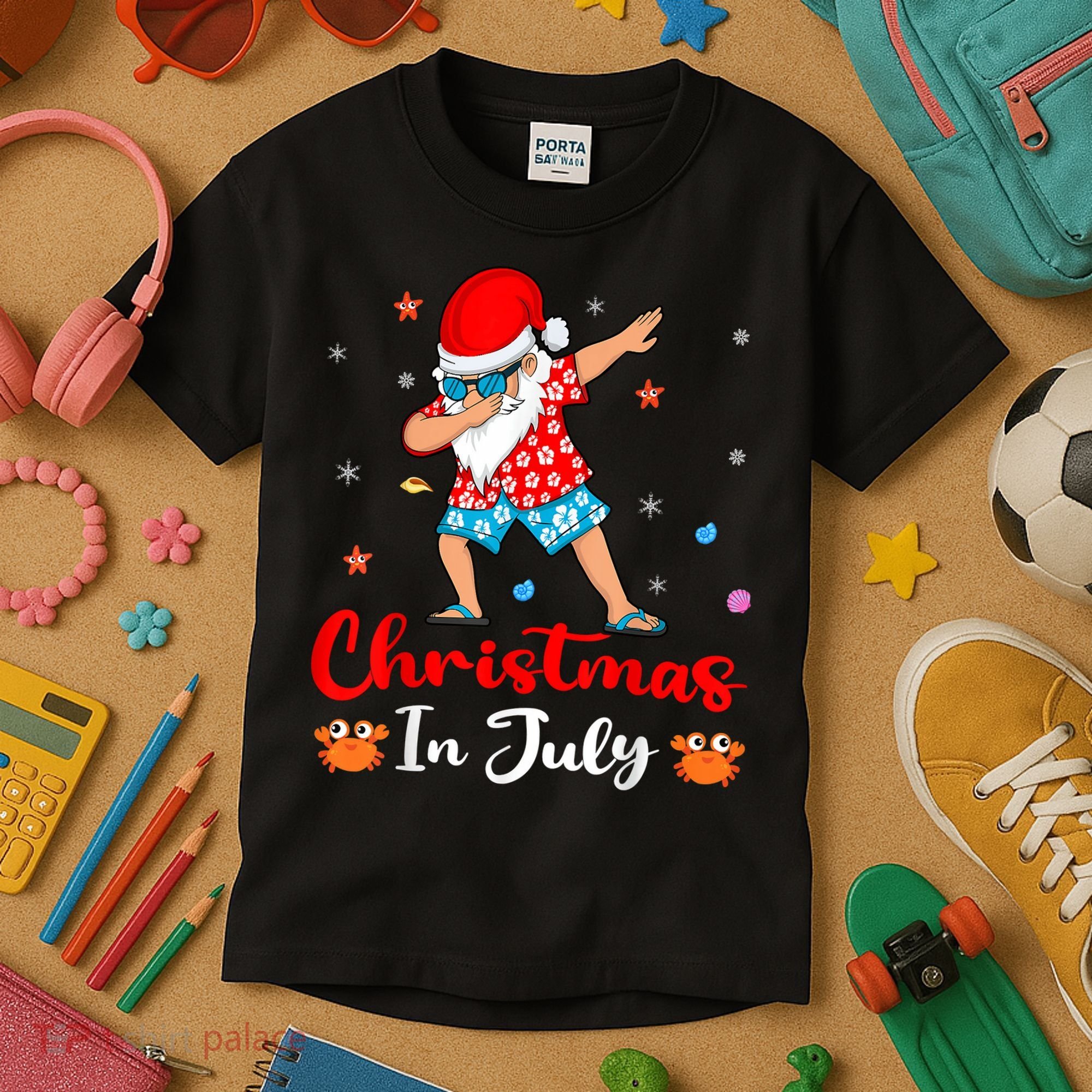 Dabbing Santa Hawaiian Xmas Summer Christmas In July Kids T-Shirt