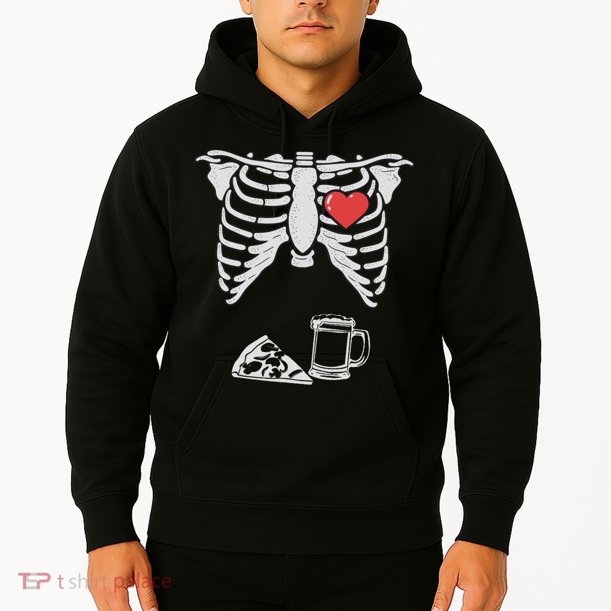 Dad Skeleton Halloween Beer Pizza Funny Pregnancy Couple Hoodie