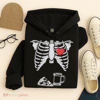 Dad Skeleton Halloween Beer Pizza Funny Pregnancy Couple Hoodie thumb 4
