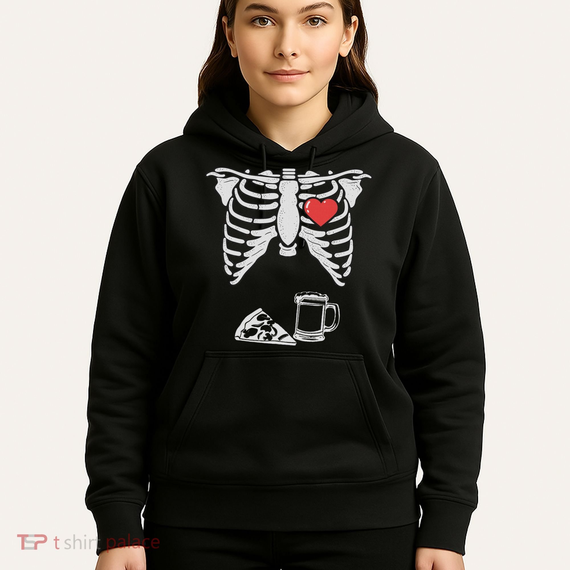 Dad Skeleton Halloween Beer Pizza Funny Pregnancy Couple Hoodie
