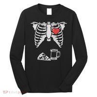 Dad Skeleton Halloween Beer Pizza Funny Pregnancy Couple Long Sleeve Shirt thumb 0