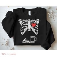Dad Skeleton Halloween Beer Pizza Funny Pregnancy Couple Sweatshirt thumb 2