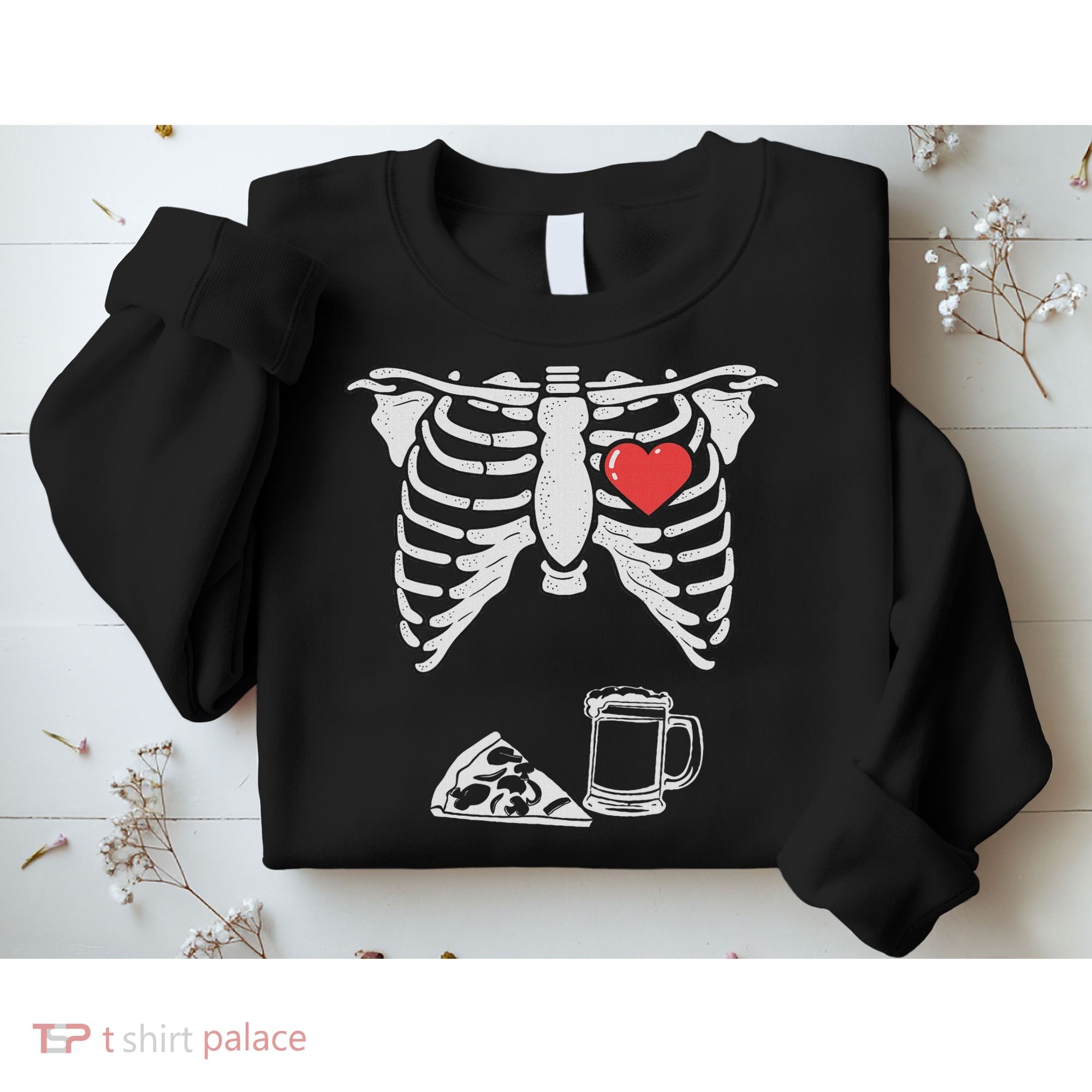 Dad Skeleton Halloween Beer Pizza Funny Pregnancy Couple Sweatshirt