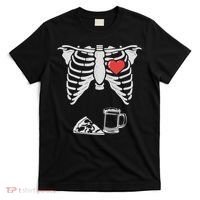 Dad Skeleton Halloween Beer Pizza Funny Pregnancy Couple T-Shirt thumb 0