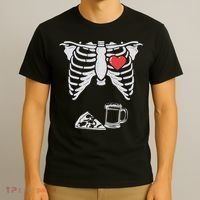 Dad Skeleton Halloween Beer Pizza Funny Pregnancy Couple T-Shirt thumb 3