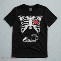 Dad Skeleton Halloween Beer Pizza Funny Pregnancy Couple T-Shirt thumb 5