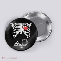 Dad Skeleton Halloween Beer Pizza Funny Pregnancy Couple Button thumb 0