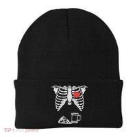 Dad Skeleton Halloween Beer Pizza Funny Pregnancy Couple Beanie thumb 0