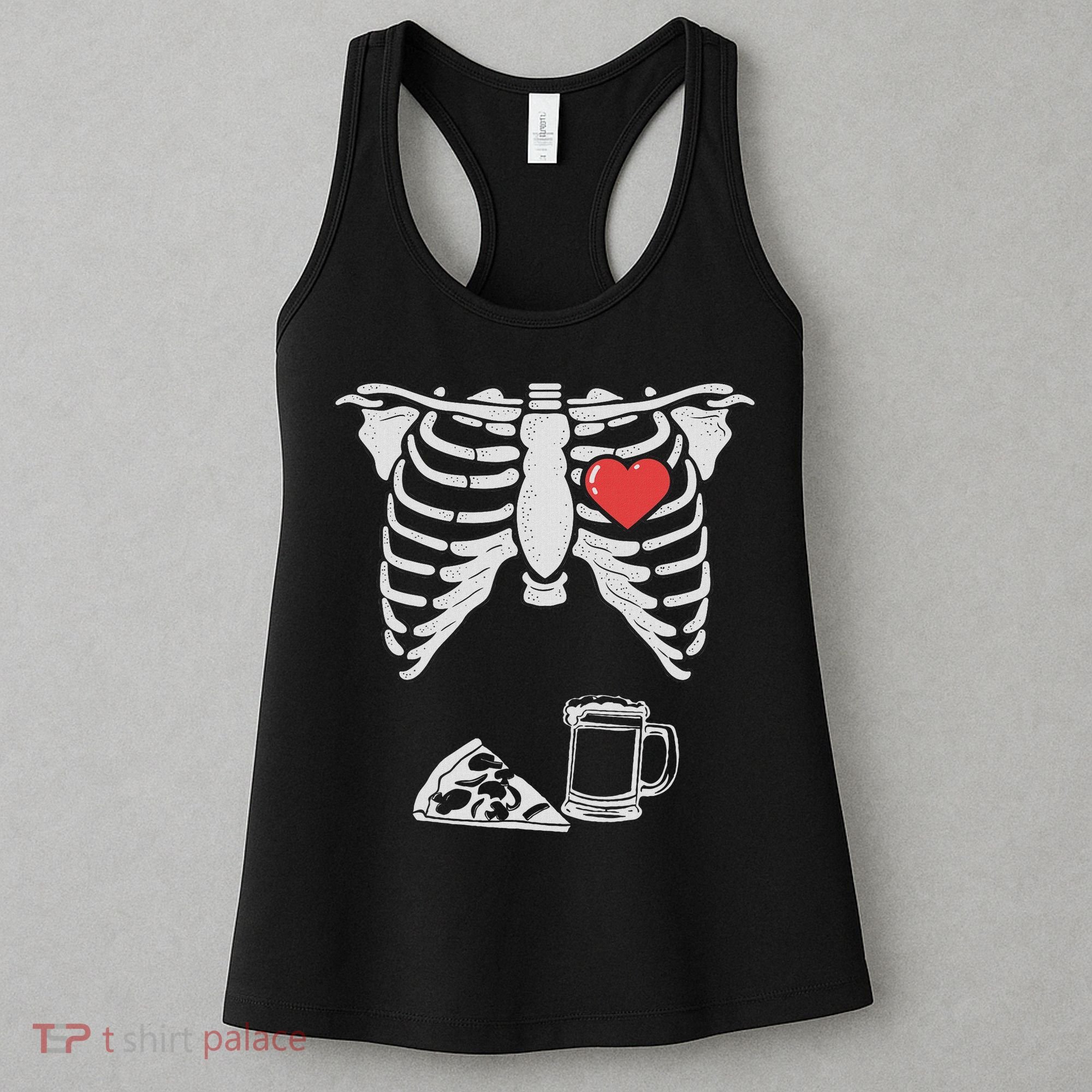 Dad Skeleton Halloween Beer Pizza Funny Pregnancy Couple Women's Tank Top