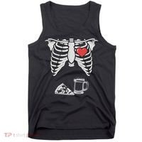 Dad Skeleton Halloween Beer Pizza Funny Pregnancy Couple Tank Top thumb 0