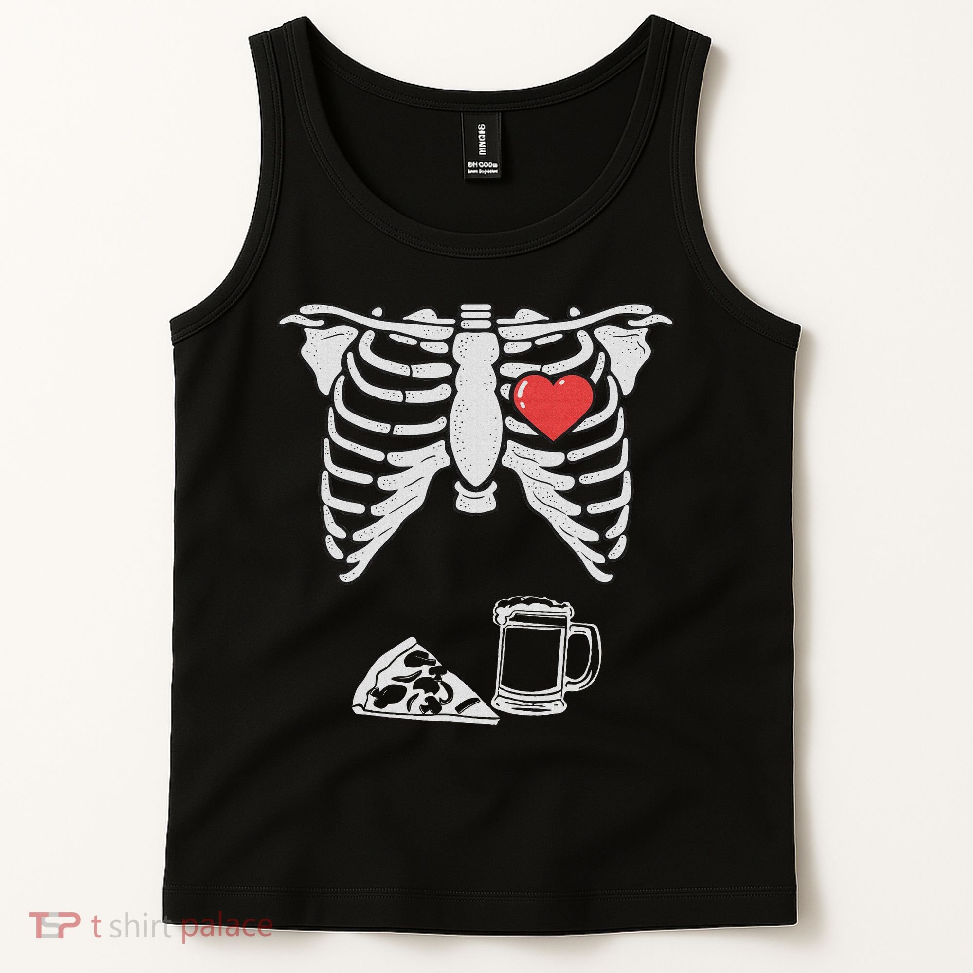 Dad Skeleton Halloween Beer Pizza Funny Pregnancy Couple Tank Top
