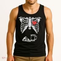 Dad Skeleton Halloween Beer Pizza Funny Pregnancy Couple Tank Top thumb 3