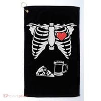 Dad Skeleton Halloween Beer Pizza Funny Pregnancy Couple Golf Towel thumb 0