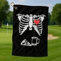 Dad Skeleton Halloween Beer Pizza Funny Pregnancy Couple Golf Towel thumb 1