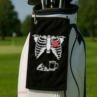 Dad Skeleton Halloween Beer Pizza Funny Pregnancy Couple Golf Towel thumb 2
