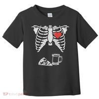 Dad Skeleton Halloween Beer Pizza Funny Pregnancy Couple Toddler T-Shirt thumb 0
