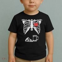 Dad Skeleton Halloween Beer Pizza Funny Pregnancy Couple Toddler T-Shirt thumb 2
