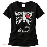Dad Skeleton Halloween Beer Pizza Funny Pregnancy Couple Women's T-Shirt thumb 0