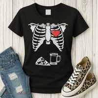 Dad Skeleton Halloween Beer Pizza Funny Pregnancy Couple Women's T-Shirt thumb 3