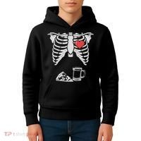 Dad Skeleton Halloween Beer Pizza Funny Pregnancy Couple Kids Hoodie thumb 4