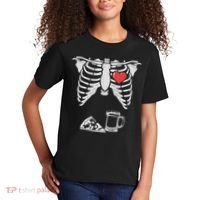 Dad Skeleton Halloween Beer Pizza Funny Pregnancy Couple Kids T-Shirt thumb 2