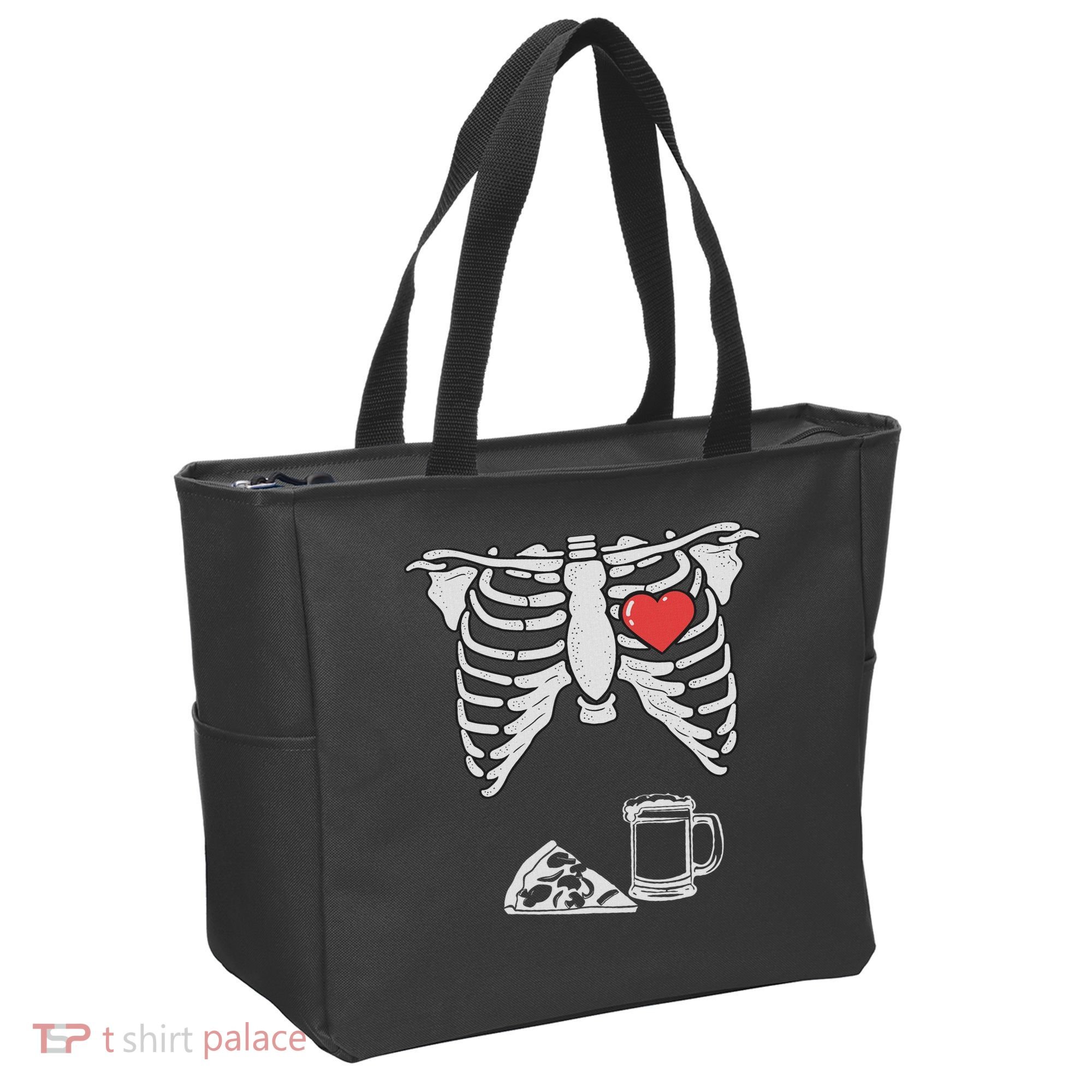 Dad Skeleton Halloween Beer Pizza Funny Pregnancy Couple Tote Bag