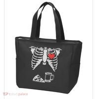 Dad Skeleton Halloween Beer Pizza Funny Pregnancy Couple Tote Bag thumb 3