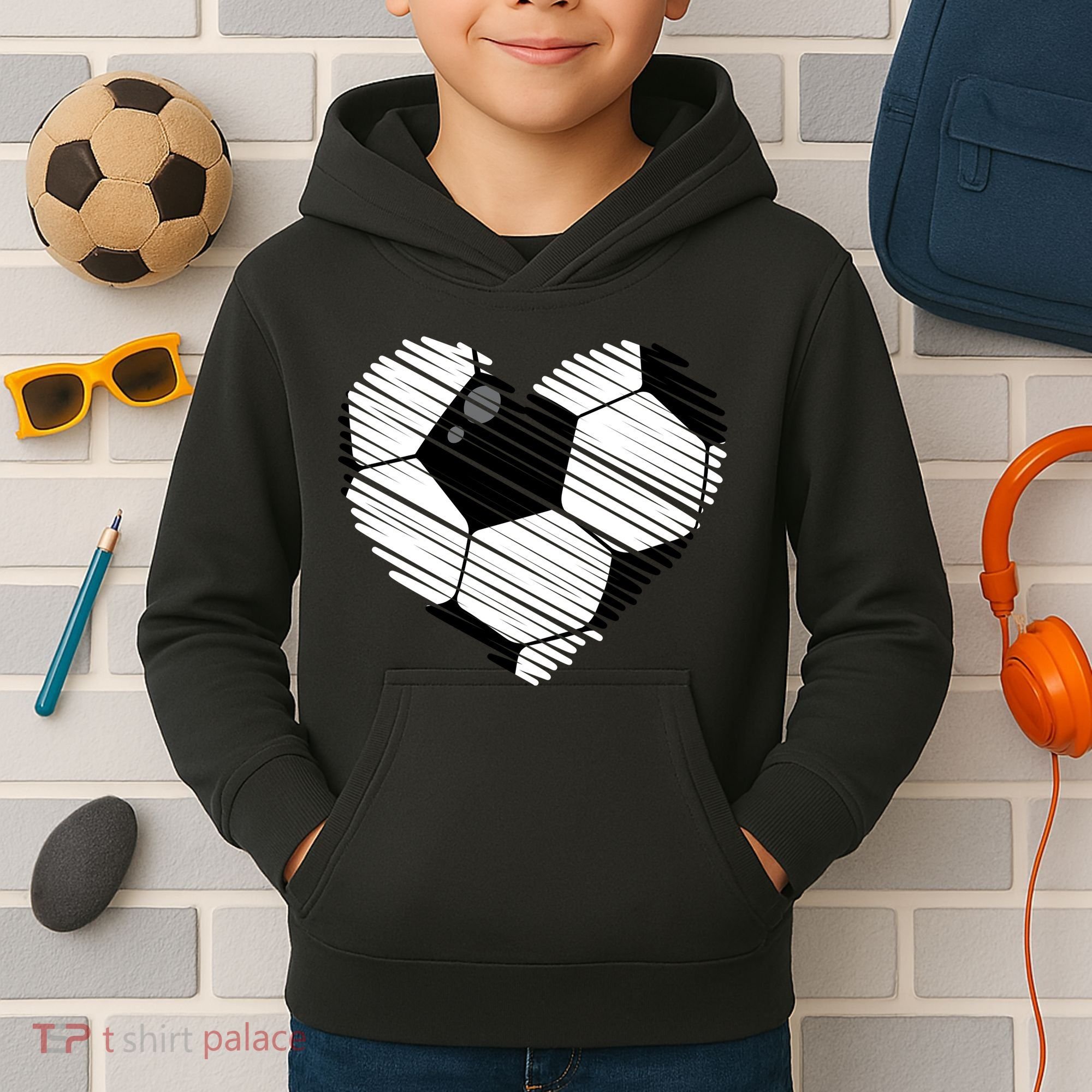 Distressed Soccer Heart Kids Hoodie