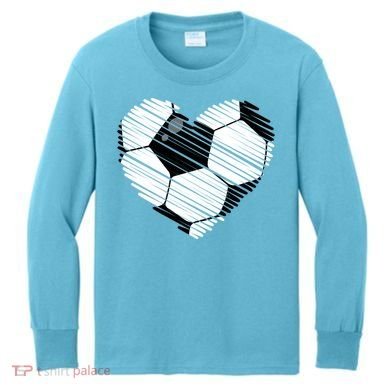 Distressed Soccer Heart Kids Long Sleeve Shirt