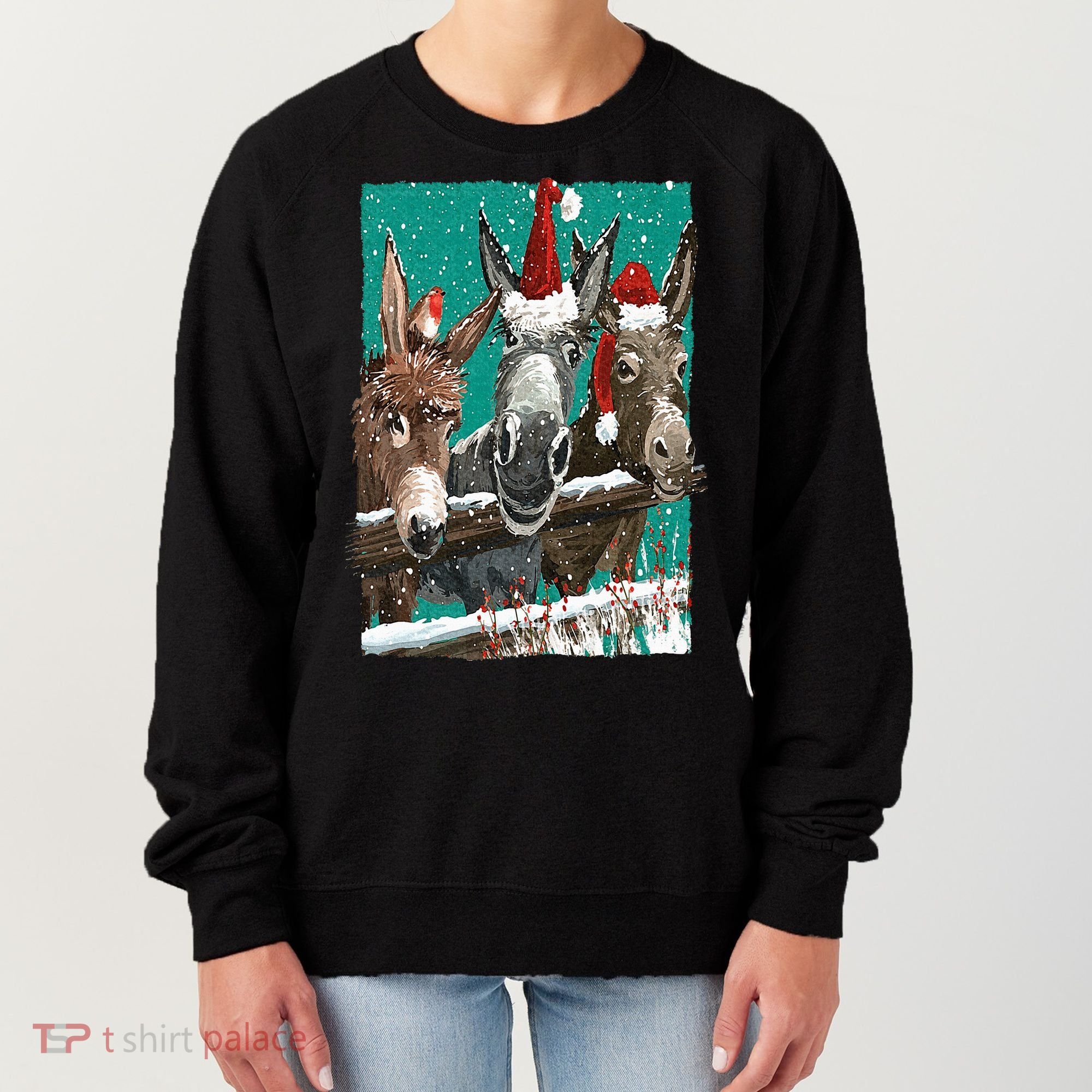 Donkey Santa Hat Donkey Lover Cute Donkey Christmas Women's Sweatshirt