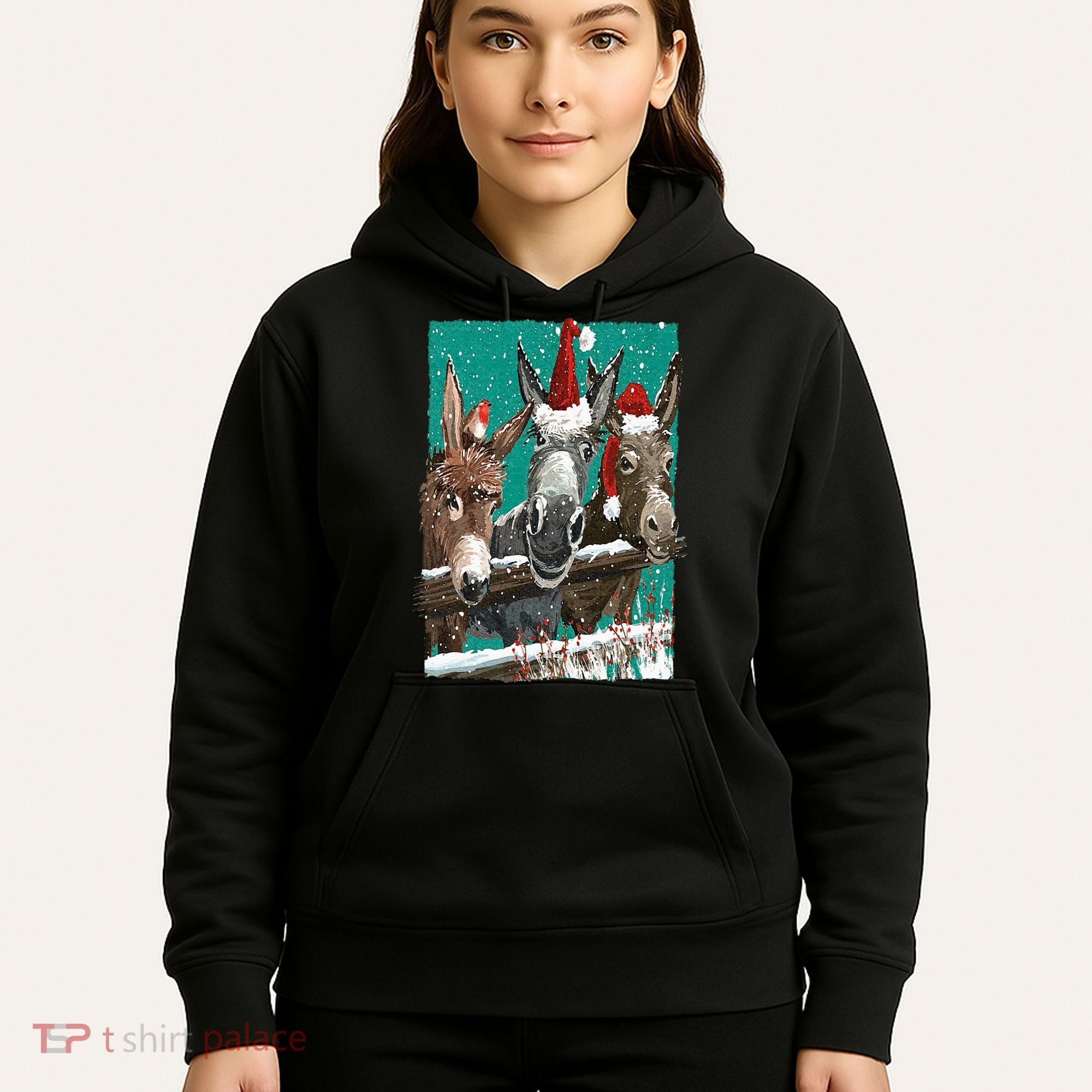Donkey Santa Hat Donkey Lover Cute Donkey Christmas Hoodie