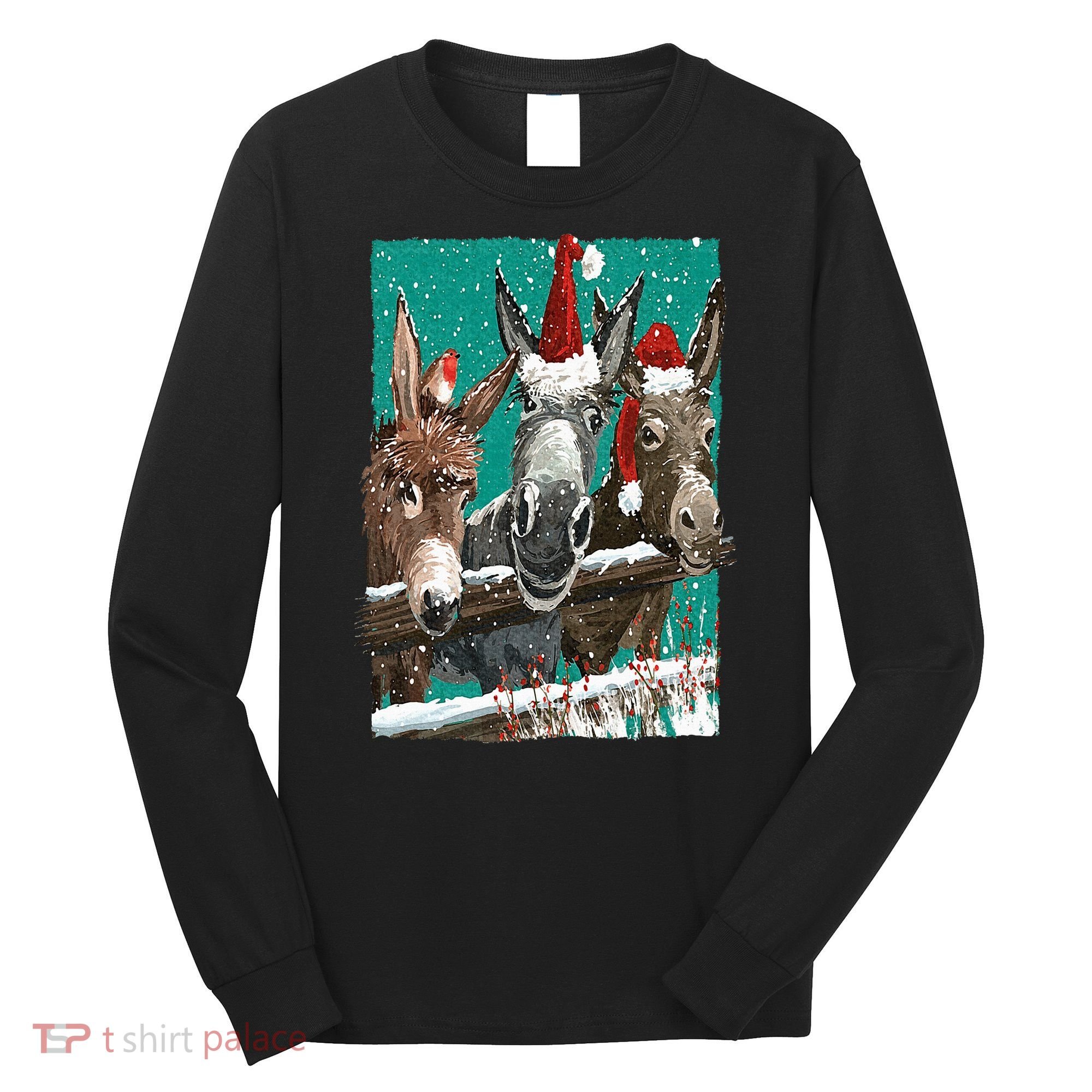 Donkey Santa Hat Donkey Lover Cute Donkey Christmas Long Sleeve Shirt